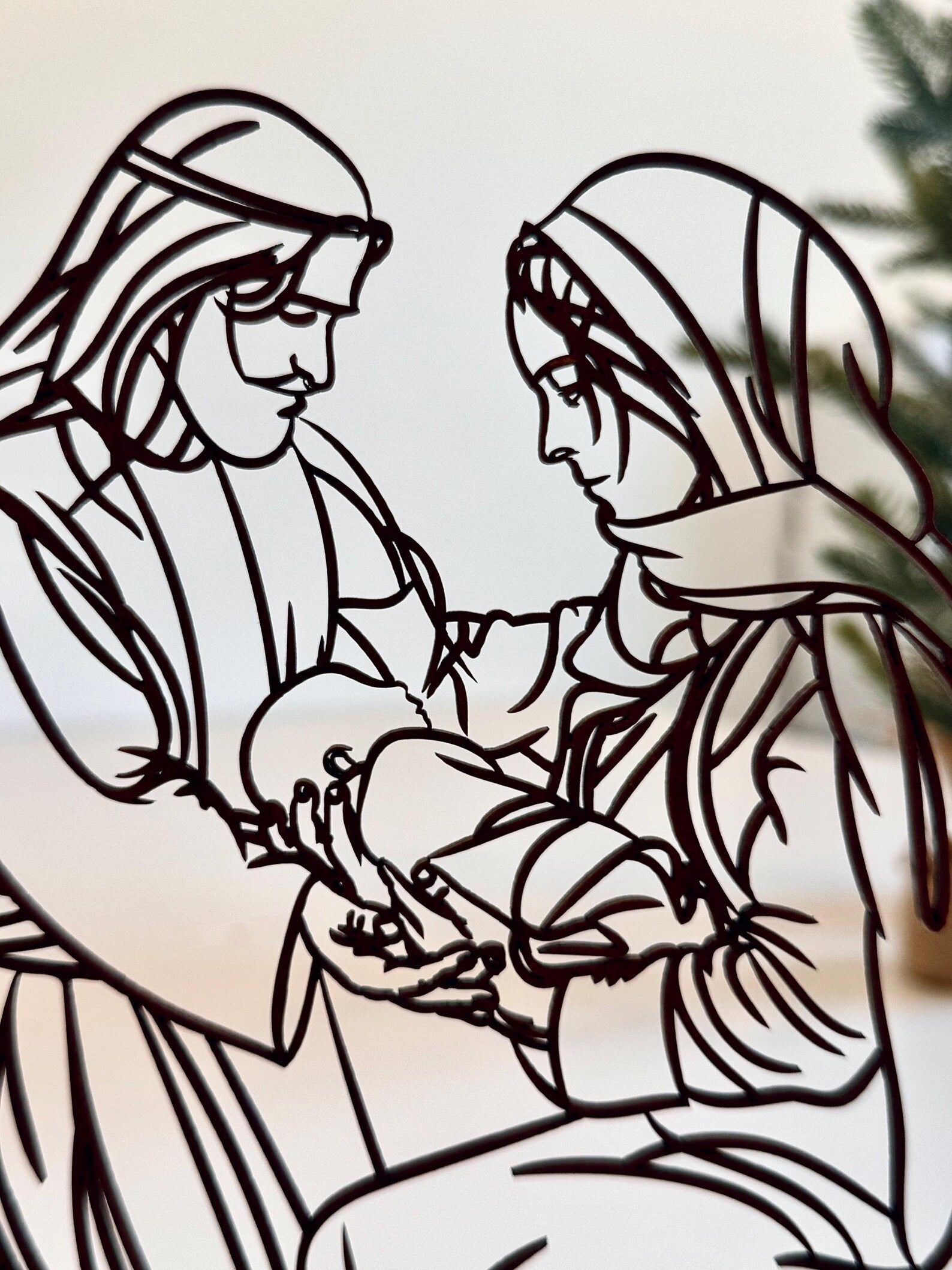 Stylized illustration of two figures holding hands with a soft, blurred background