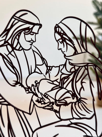 Stylized illustration of two figures holding hands with a soft, blurred background